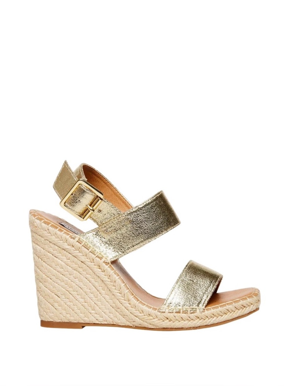 Steve Madden Gold Espadrille Wedge Sandals Leather Platform Ankle Strap Size 10